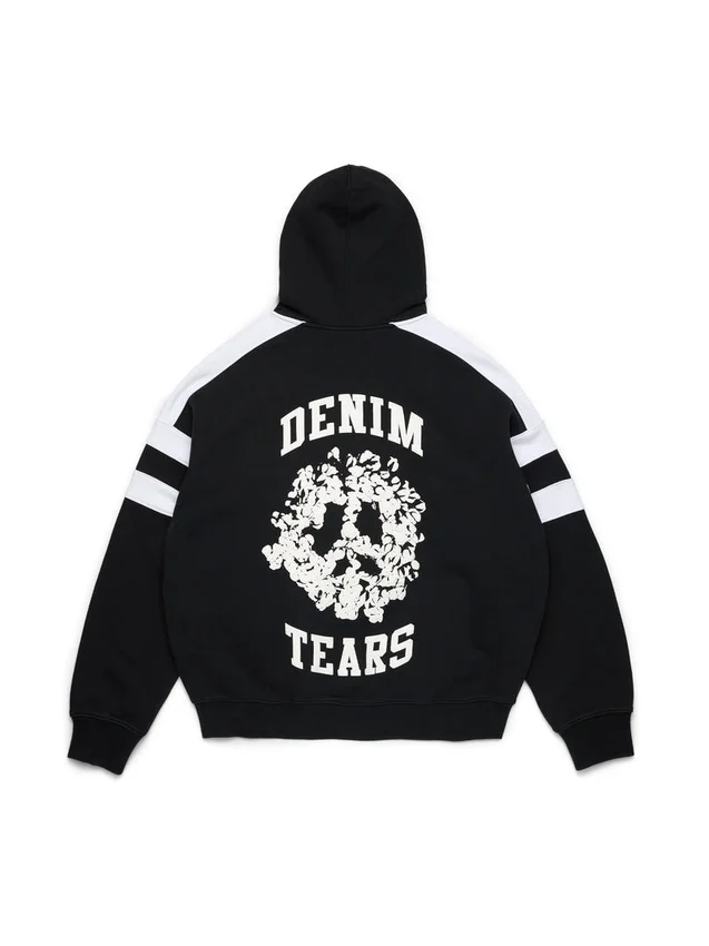 Sweat à capuche zippé à empiècements « Denim U » noir