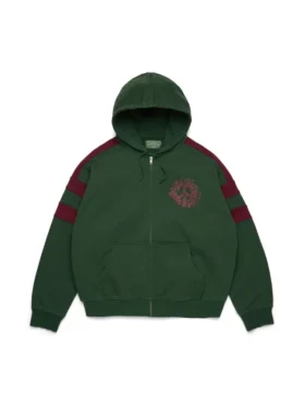Sweat à capuche zippé à empiècements « Denim U » vert