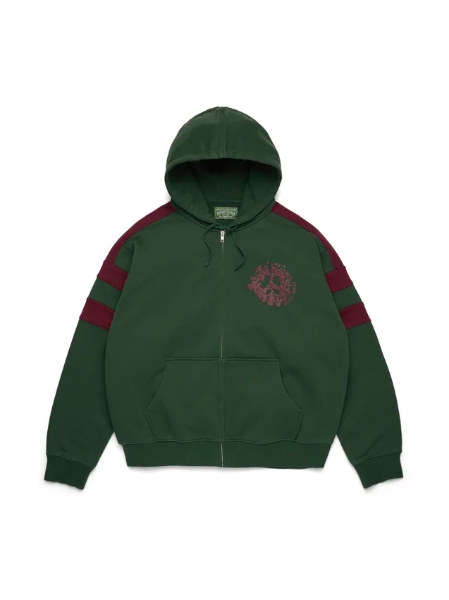 Sweat à capuche zippé à empiècements « Denim U » vert