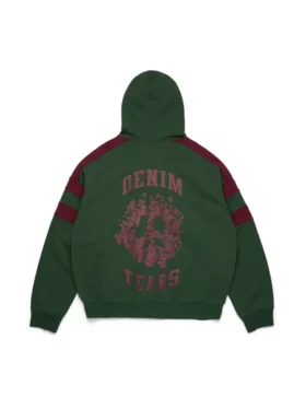 Sweat à capuche zippé à empiècements « Denim U » vert