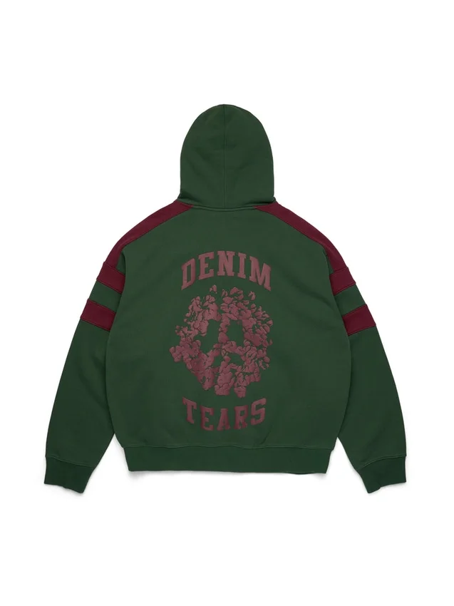Sweat à capuche zippé à empiècements « Denim U » vert