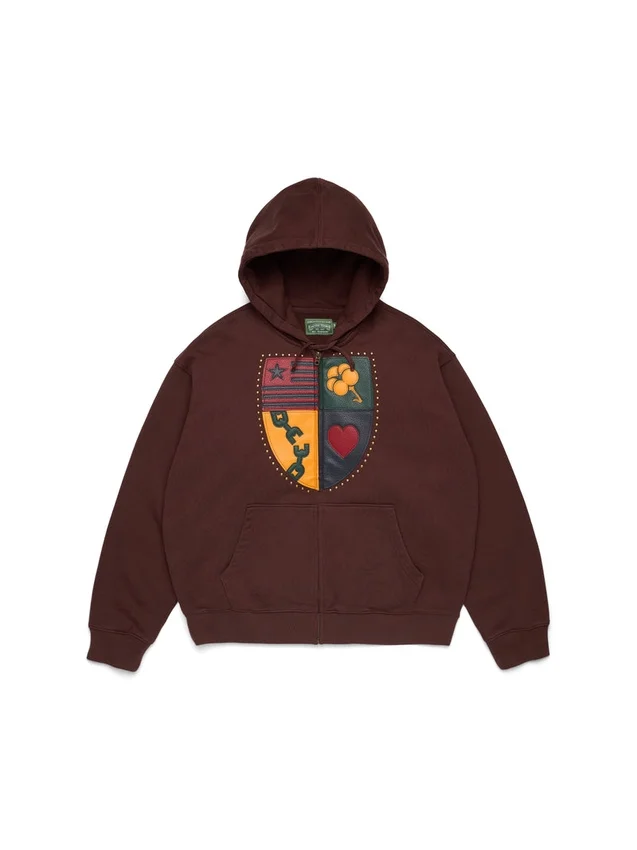 Sweat à capuche zippé « Libertas Crest » marron délavé