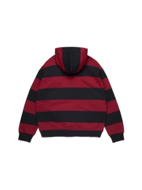 Sweat à capuche zippé à rayures et écusson rouge/bleu marine