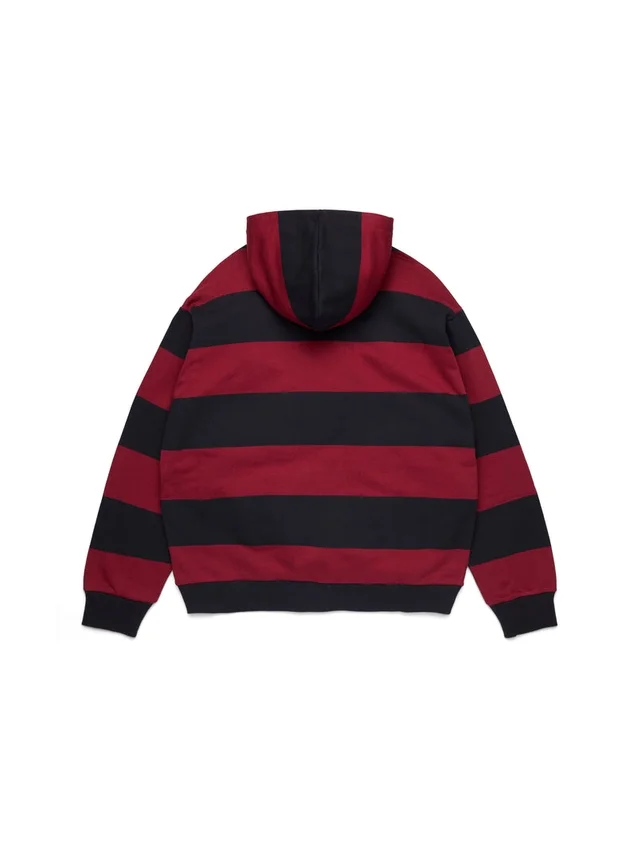 Sweat à capuche zippé à rayures et écusson rouge/bleu marine