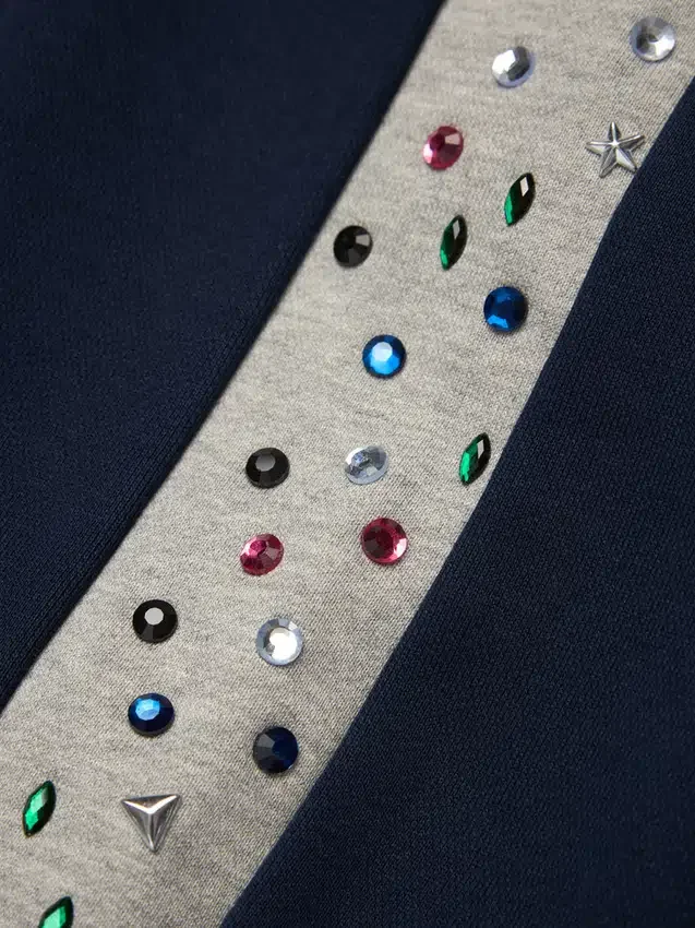 Veste de sport en polaire « Denim U » à strass, bleu marine