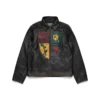 Veste en cuir « Libertas Crest » noir délavé