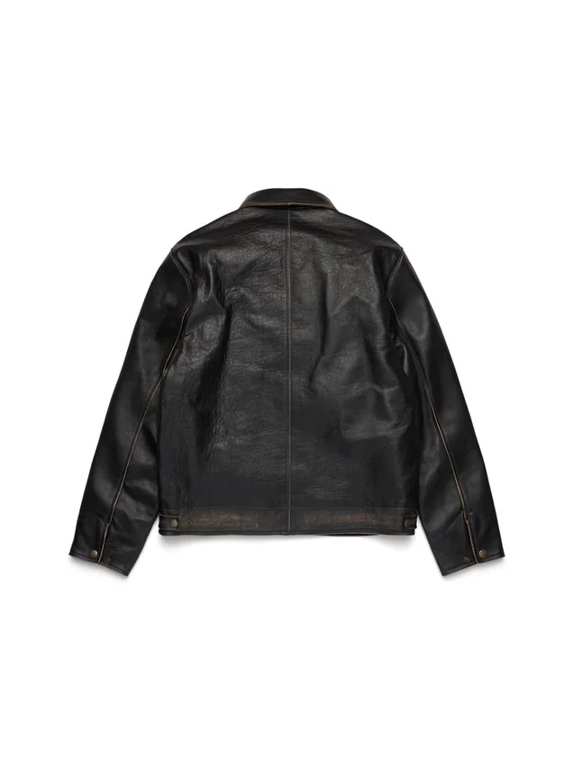 Veste en cuir « Libertas Crest » noir délavé
