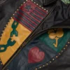 Veste en cuir « Libertas Crest » noir délavé