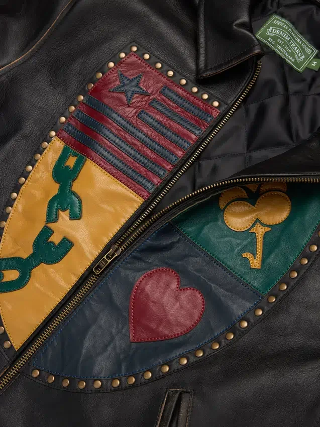 Veste en cuir « Libertas Crest » noir délavé