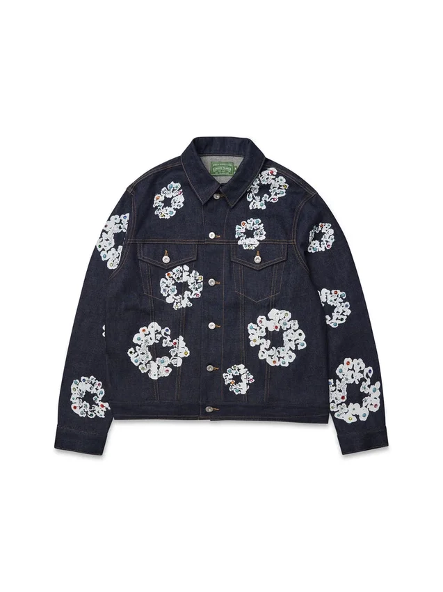 Veste en denim « Cotton Wreath » cloutée, lisière
