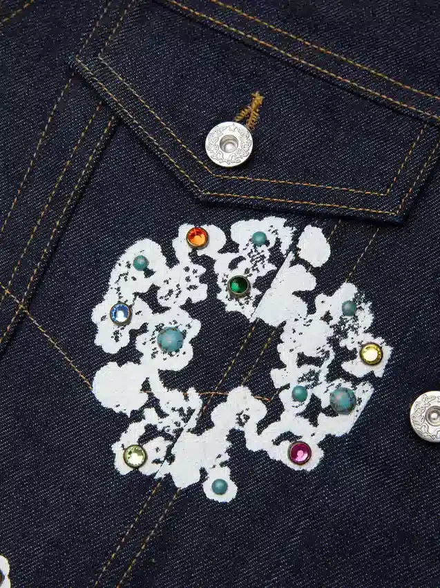 Veste en denim « Cotton Wreath » cloutée, lisière