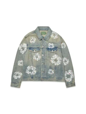 Veste en Denim « Studded Cotton Wreath » délavage sale