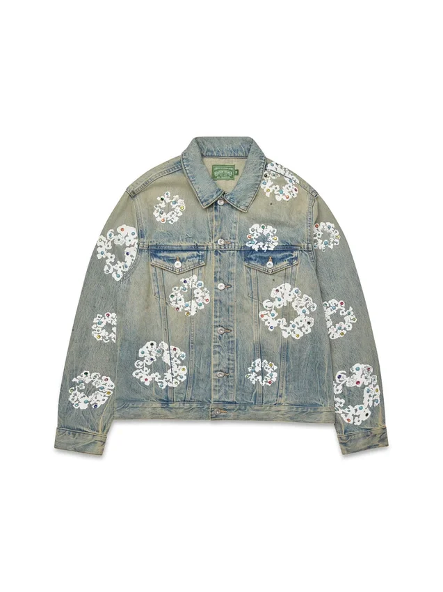 Veste en Denim « Studded Cotton Wreath » délavage sale