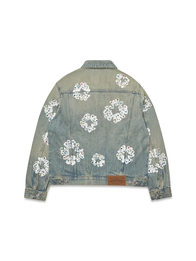 Veste en Denim « Studded Cotton Wreath » délavage sale